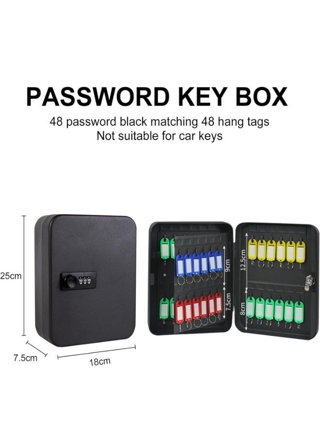 Arabest Key Lock Box, Wall Mounted Key Storage Organizer Box with 48 Key Hooks and Tags, Metal Key Cabinet with 3 Digit Code Lock for House, Garage, Office, Store, School (Black) - Image 2